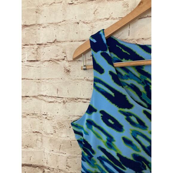 Michael Kors Dress Womens Large Turquoise Animal Print A Line Pockets Stretch - Picture 4 of 13
